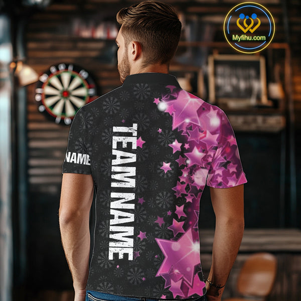 Pink And Black Custom Star Dart Shirts For Men, Glowing Dart Jerseys Funny Darts Team Shirts TDM3884