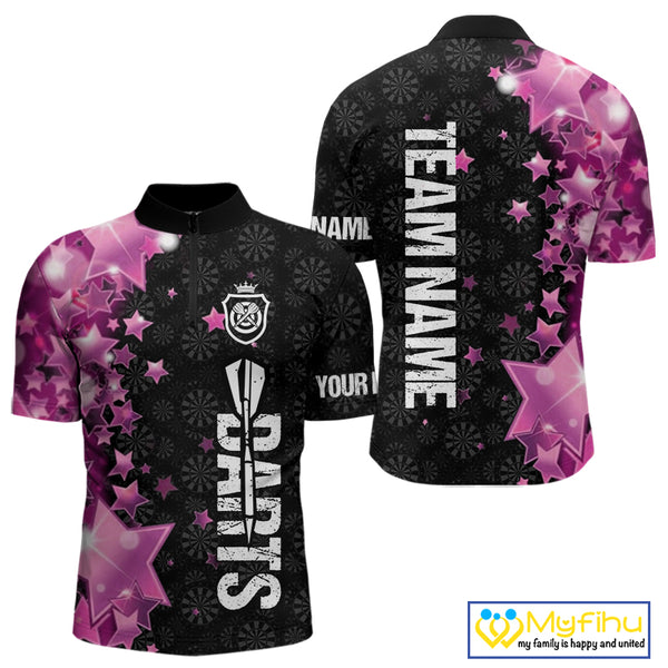 Pink And Black Custom Star Dart Shirts For Men, Glowing Dart Jerseys Funny Darts Team Shirts TDM3884