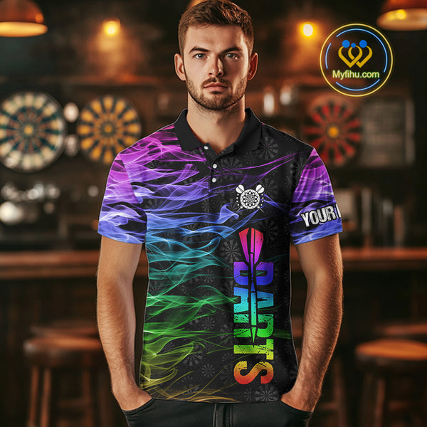 Custom Rainbow Smoke Darts Shirt For Men, Darts Team Jersey Pocket Option TDM3886