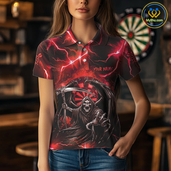 Red Grim Reaper Darts Shirt With Pocket Option For Women Custom Darts Jersey TDM3967