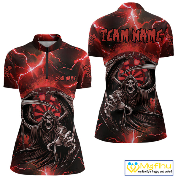 Red Grim Reaper Darts Shirt With Pocket Option For Women Custom Darts Jersey TDM3967