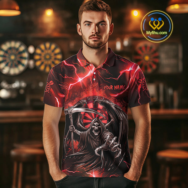 Red Grim Reaper Darts Shirt With Pocket Option For Men Custom Darts Jersey TDM3967