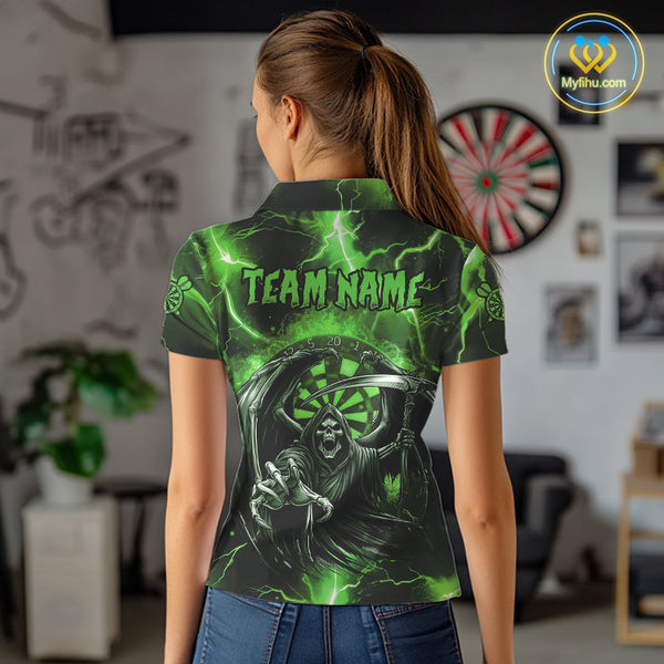 Green Grim Reaper Darts Shirt With Pocket Option For Women Custom Darts Jersey TDM3968