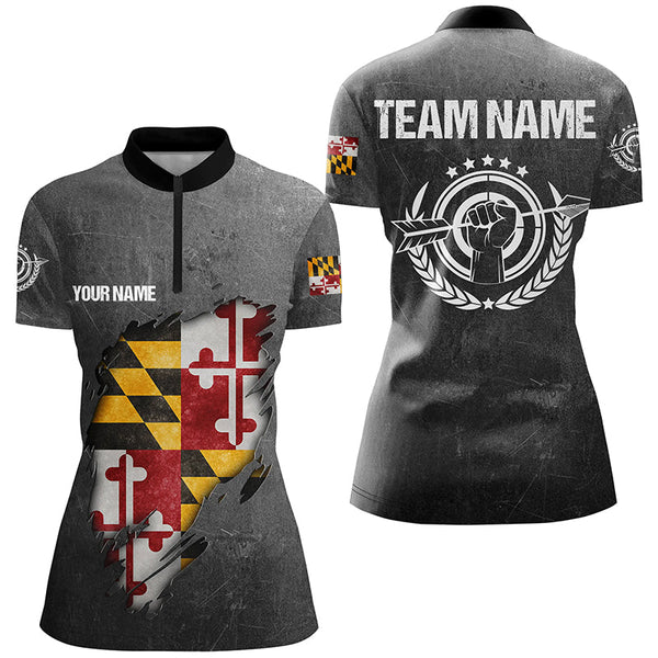 Personalized Grunge Maryland Archery Shirts For Women, Custom Maryland Flag Shirts For Archers TDM1800