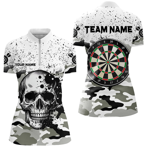 Personalized Black White Grunge Camo Skull Darts Shirts For Women Custom Unique Darts Team Jerseys TDM1994