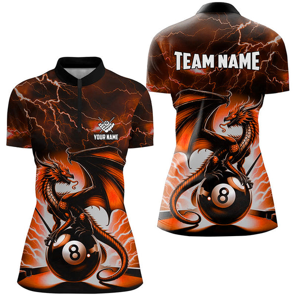 Lightning Thunder Dragon Custom Orange 8 Ball Pool Shirts For Women, Billiard Team League Jerseys TDM2003
