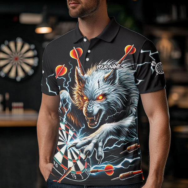 Personalized Wolf Thunder Lightning Darts Polo, Quarter Zip Custom Dart Shirts For Men Darts Jersey TDM3710