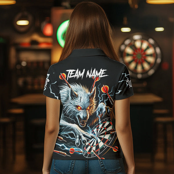 Personalized Wolf Thunder Lightning Darts Polo, Quarter Zip Custom Dart Shirts For Women Darts Jersey TDM3710