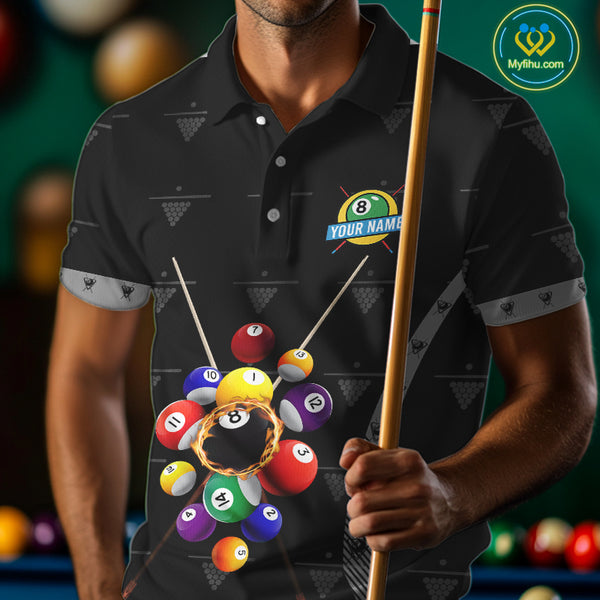 Custom Black Billiard Jerseys Polo & Quarter Zip For Men, 8 Ball Pool Billiard Team Shirts TDM3979