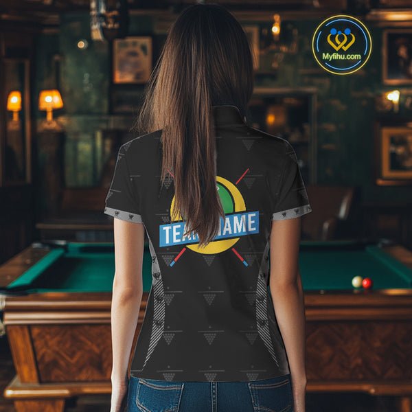 Custom Black Billiard Jerseys Polo & Quarter Zip For Women, 8 Ball Pool Billiard Team Shirts TDM3979