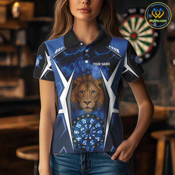 Blue Camo Dartboard Lion Dart Shirts For Women Custom Polo & Quarter Zip Team Darts Jerseys TDM3980