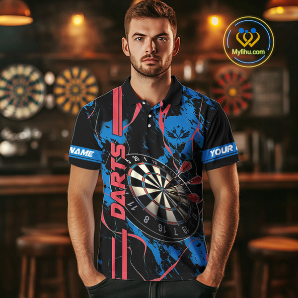 Custom Men's Dart Shirt - Grunge Blue And Red Dartboard Paint Splash Polo & Quarter Zip Jersey TDM3981