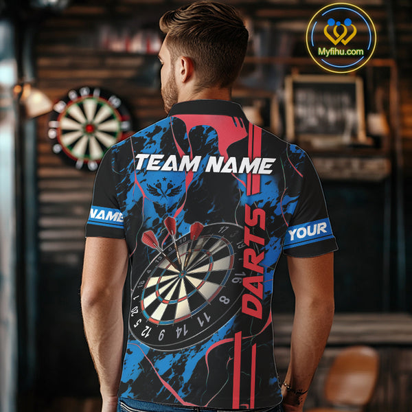 Custom Men's Dart Shirt - Grunge Blue And Red Dartboard Paint Splash Polo & Quarter Zip Jersey TDM3981