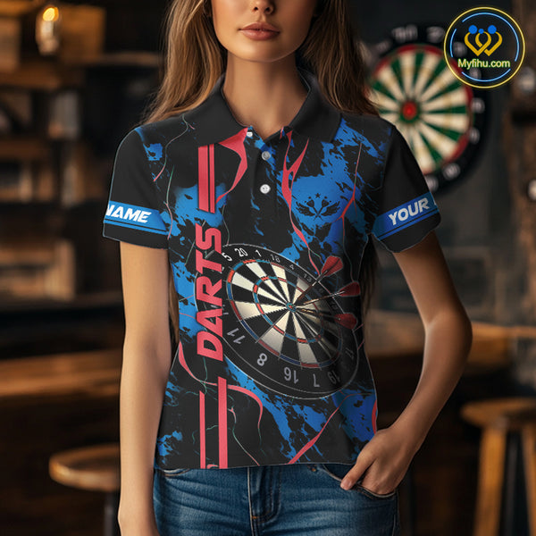 Custom Women's Dart Shirt - Grunge Blue And Red Dartboard Paint Splash Polo & Quarter Zip Jersey TDM3981