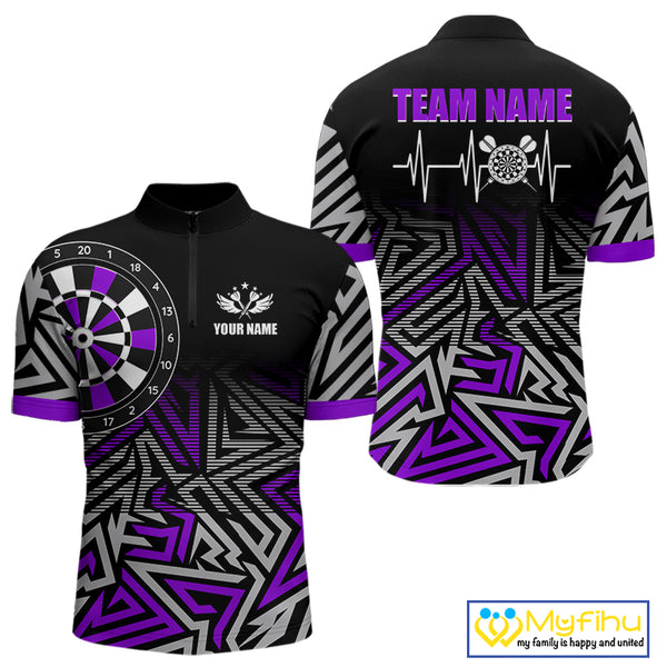Personalized Darts Heartbeat Zig-Zag Pattern Custom Dart Shirts For Men, Dart Team Jersey|Purple TDM3983
