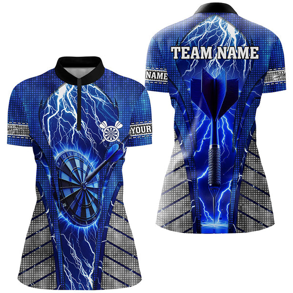 Personalized Blue Dartboard Thunder Lightning Darts Shirts For Women, Team League Darts Jerseys TDM2215