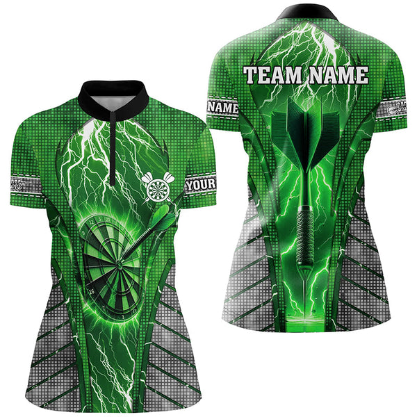 Personalized Green Dartboard Thunder Lightning Darts Shirts For Women, Team League Darts Jerseys TDM2216