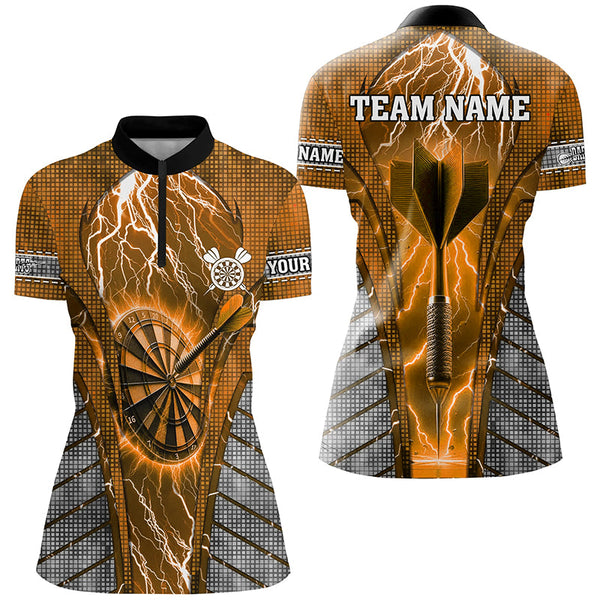 Personalized Orange Dartboard Thunder Lightning Darts Shirts For Women, Team League Darts Jerseys TDM2217