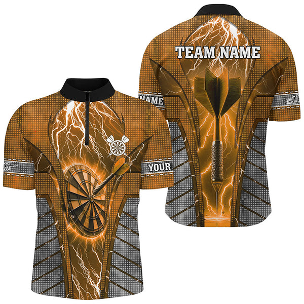Personalized Orange Dartboard Thunder Lightning Darts Shirts For Men, Team League Darts Jerseys TDM2217