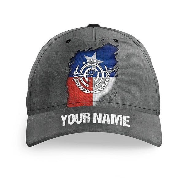 Personalized Grunge Texas Flag Archery Hats, Custom Name Patriotic Archery Caps Hats For Archer TDM0720