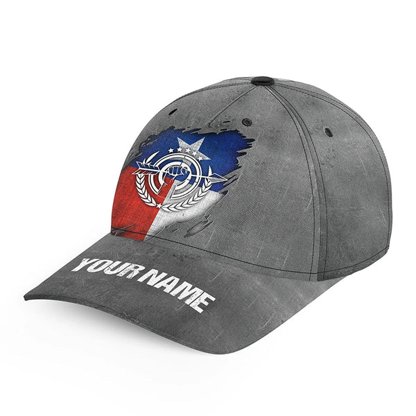 Personalized Grunge Texas Flag Archery Hats, Custom Name Patriotic Archery Caps Hats For Archer TDM0720