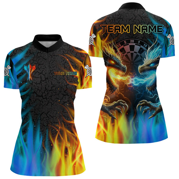 Personalized Dragon Water Fire 3D Dart Polo & Quarter Zip Custom Dart Shirts For Women Dart Jerseys TDM3213