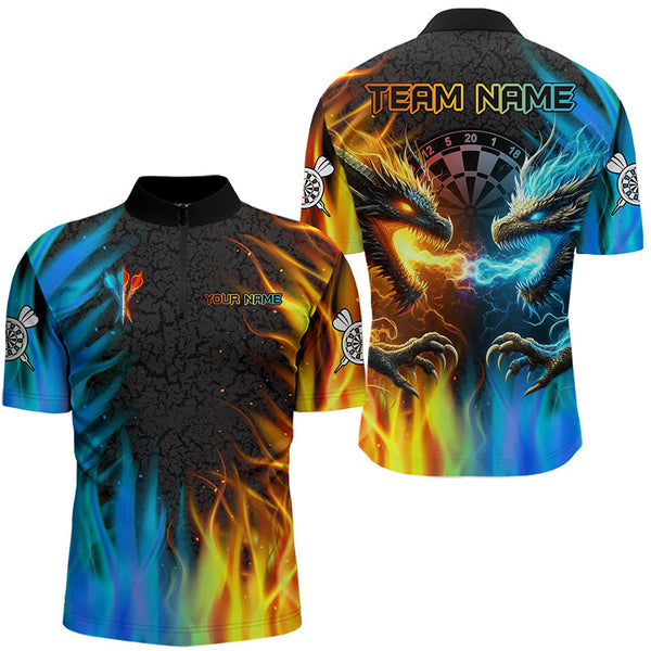 Personalized Dragon Water Fire 3D Dart Polo & Quarter Zip Custom Dart Shirts For Men Dart Jerseys TDM3213