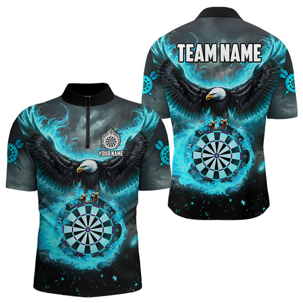 Personalized Blue Cyan Fire Flame Dartboard Eagle 3D Men Dart Shirt, Darts League Team Shirt Jersey TDM3220