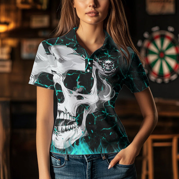 Personalized Turquoise Glowing Crack Skull Dart Shirts Custom Scary Dart Shirts For Women Dart Jersey TDM3416