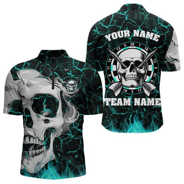 Personalized Turquoise Glowing Crack Skull Dart Shirts Custom Scary Dart Shirts For Men Dart Jersey TDM3416