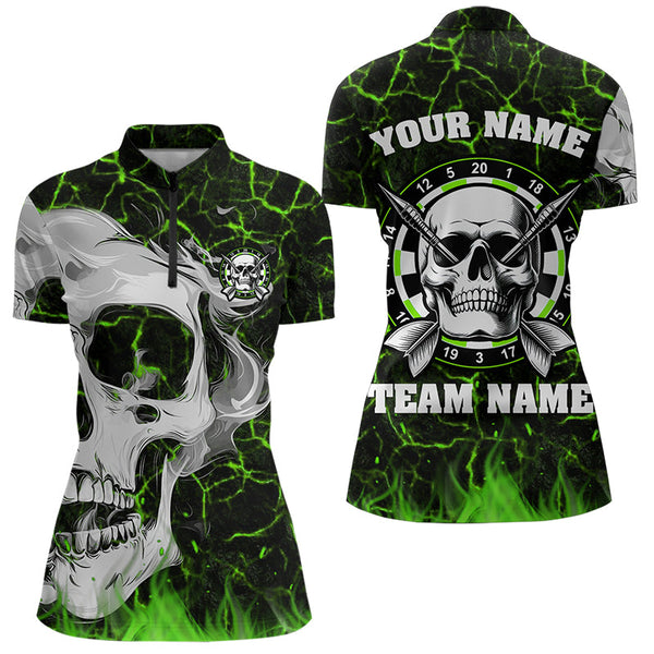 Personalized Green Glowing Fire Crack Skull Dart Shirt Custom Dart Shirts For Women Dart Team Jersey TDM3418