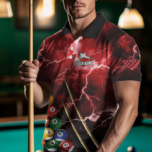 Personalized 3D Pool Ball Thunder Lightning Red Billiard Shirts For Men, 8 Ball Billiard Jerseys TDM3716