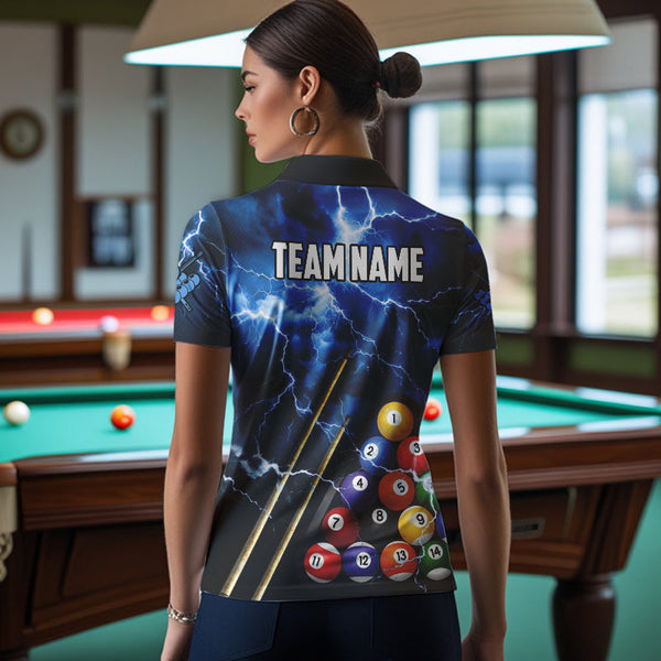 Personalized 3D Pool Ball Thunder Lightning Blue Billiard Shirts For Women, 8 Ball Billiard Jerseys TDM3717