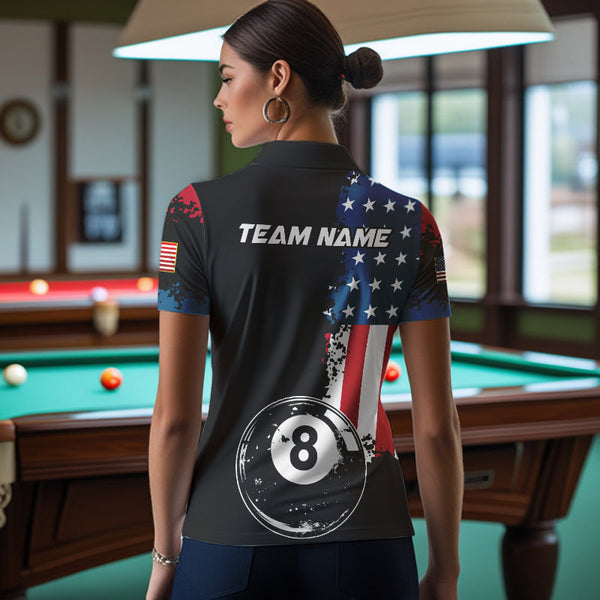 Personalized Grunge 8 Ball Pool American Flag Billiard Shirts For Women, US Flag Billiard Jerseys TDM3718