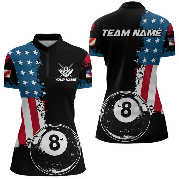 Personalized Grunge 8 Ball Pool American Flag Billiard Shirts For Women, US Flag Billiard Jerseys TDM3718