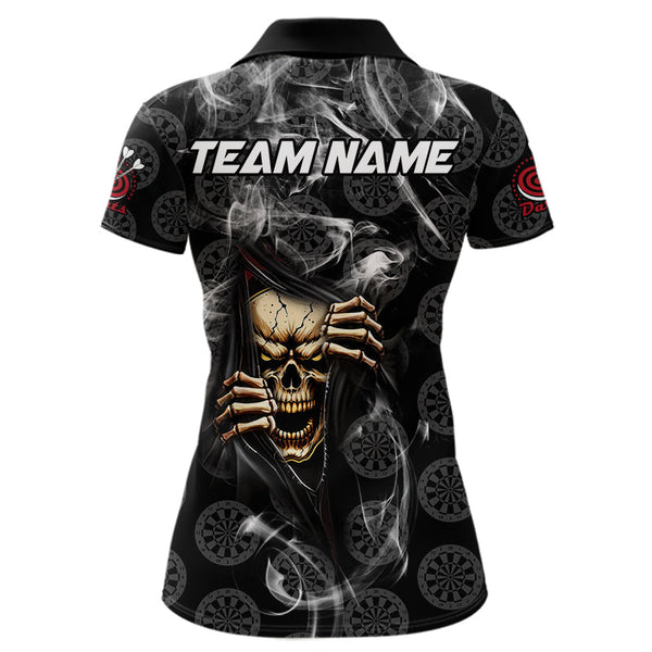 Personalized Skull Dartboard Smoke Pattern Black Dart Shirts For Women Dart Jerseys Polo & 1/4 Zip TDM3720