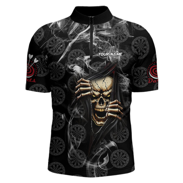 Personalized Skull Dartboard Smoke Pattern Black Dart Shirts For Men Dart Jerseys Polo & 1/4 Zip TDM3720