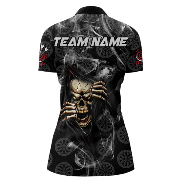 Personalized Skull Dartboard Smoke Pattern Black Dart Shirts For Women Dart Jerseys Polo & 1/4 Zip TDM3720