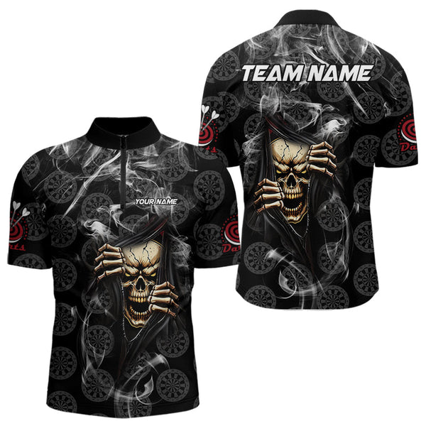 Personalized Skull Dartboard Smoke Pattern Black Dart Shirts For Men Dart Jerseys Polo & 1/4 Zip TDM3720