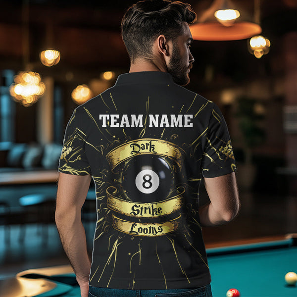 Personalized Dark Strike Looms 8 Ball Billiard Shirts For Men, Funny Billiard Pool Jerseys |Gold TDM3722