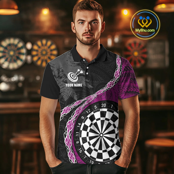 Custom Black And Purple Tribal Darts Shirts For Men | Team Polo & Quarter Zip Darts Jerseys TDM3991