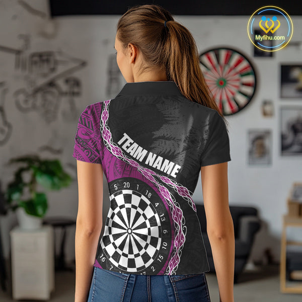 Custom Black And Purple Tribal Darts Shirts For Women | Team Polo & Quarter Zip Darts Jerseys TDM3991