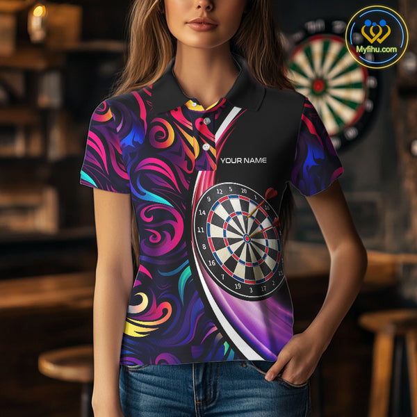 Funny Colorful Neon Swirl Pattern Custom Dart Shirts For Women, Team Polo & Quarter Zip Dart Jerseys TDM3994