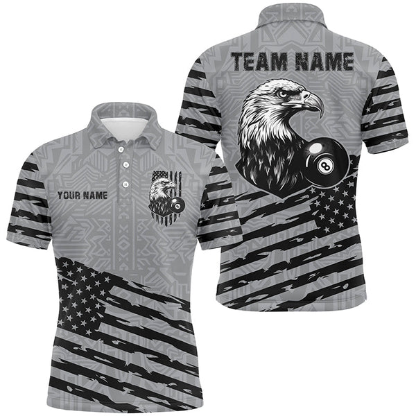 Personalized Grey US Flag Eagle Billiard Shirts For Men Custom Patriotic Billiard Pool Jerseys TDM2221