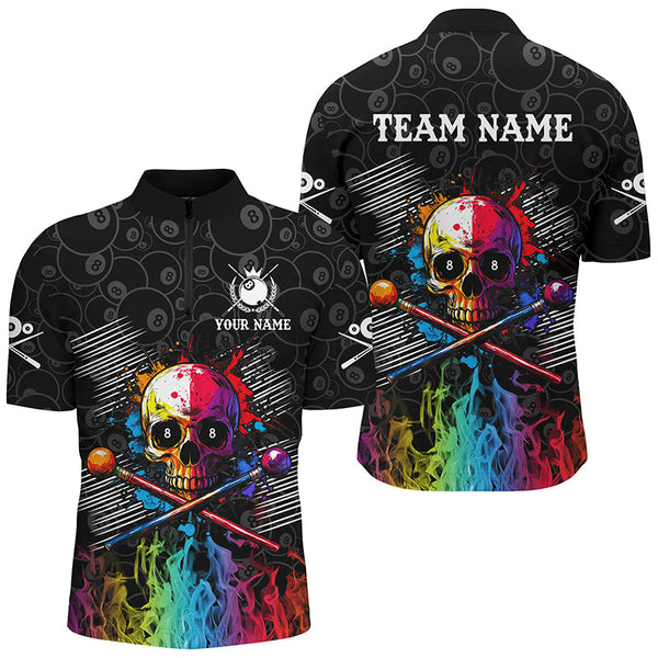 Personalized Colorful Skull Fire Billiard Shirts For Men Custom 8 Ball Pattern Billiard Jerseys TDM2228