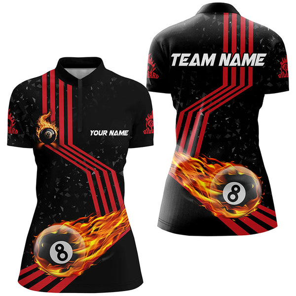 Personalized Ball 8 Fire Racing Road Billiard Jerseys For Women, Best Billiards Shirts For Team |Red TDM2486