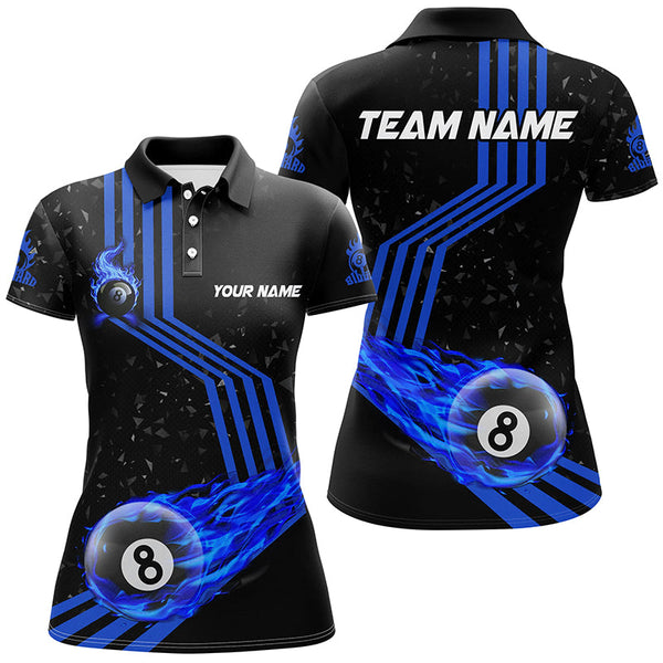 Personalized Ball 8 Fire Racing Road Billiard Jerseys For Women, Best Billiards Shirts For Team |Blue TDM2487