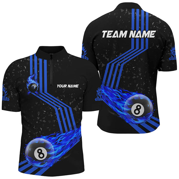 Personalized Ball 8 Fire Racing Road Billiard Jerseys For Men, Best Billiards Shirts For Team |Blue TDM2487