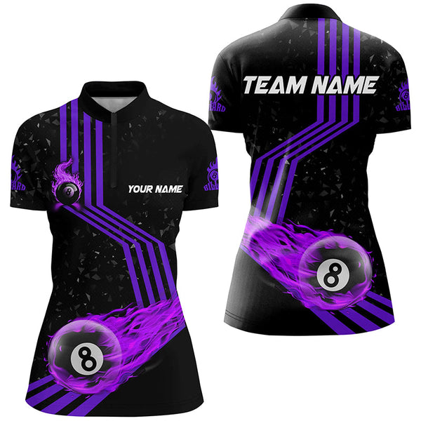 Personalized Ball 8 Fire Racing Road Billiard Jersey For Women Best Billiards Shirts For Team |Purple TDM2488