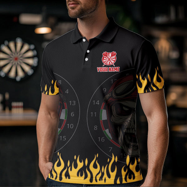 Personalized Fire Funny Skull Darts Polo & Quarter Zip Custom Men Darts Shirts Cool Dart Jerseys TDM3425